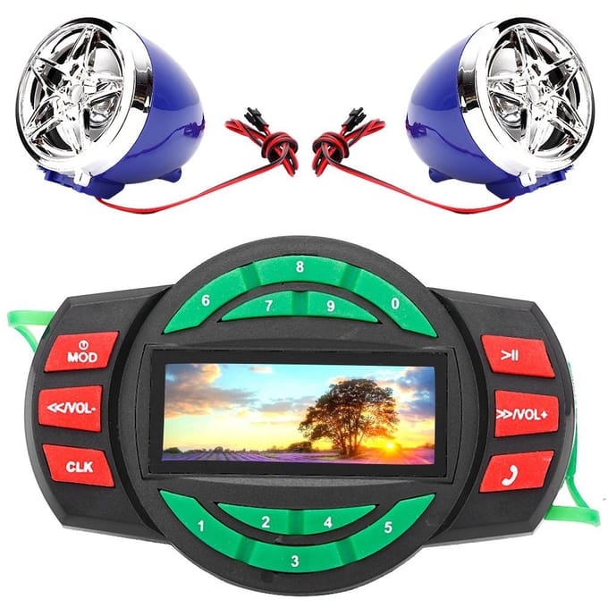 Waterdichte LCD Motorfiets MP3-speler BT FM-radio Luidspreker met Telefoon Opladen blue
