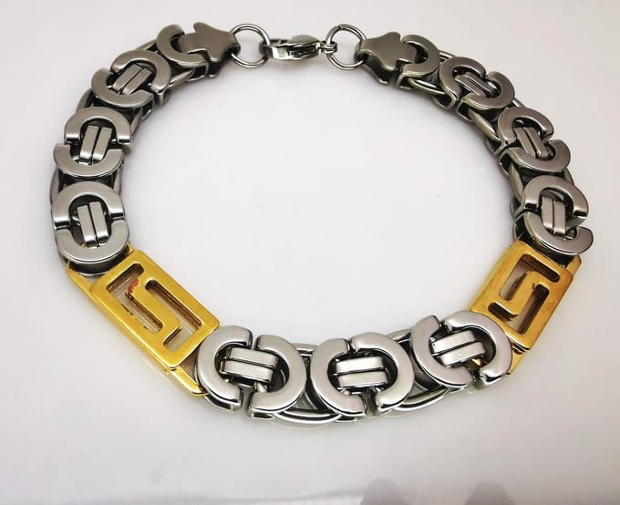 Stoer Konings-Schakel-Armband Chirurgisch Staal-Bicolor, L 24.5 cm-Br 10 mm
