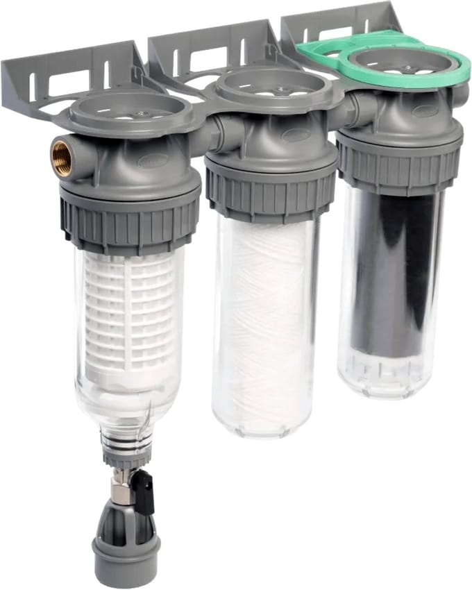 Ecosoft 3P Grijs triplex regenwaterfilter - 10" filters - automatisch terugspoelen - 3/4" aansluiting