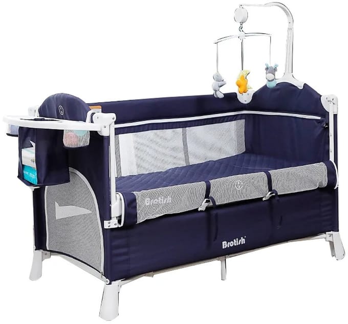 Sello! multifunctionele babywieg – campingbedje – commode – co-sleeper – box – opvouwbaar – draagbaar – stevige wielen – blauw