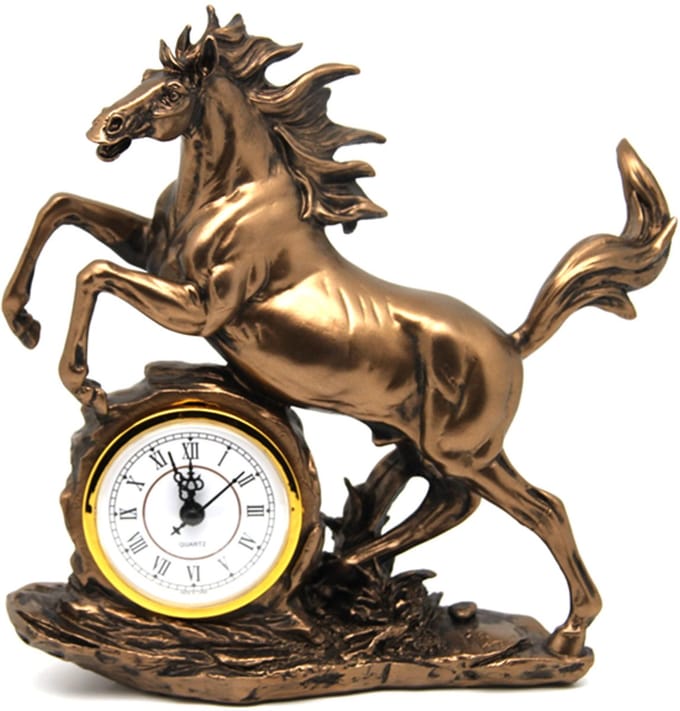 Queen Isabell - Klok Beeldje springend paard - bronzen decoratie