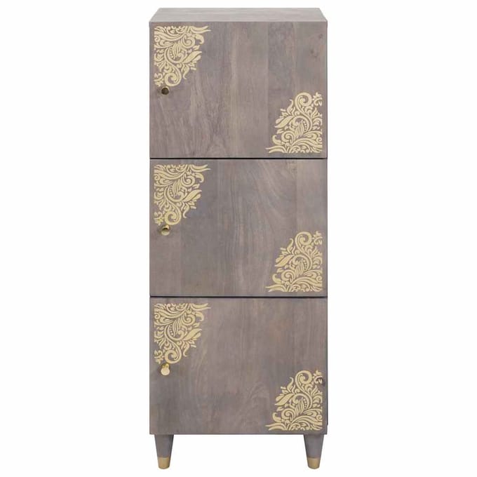 vidaXL - Highboard - Grijs - en - Goud - 40 - x - 33 - x - 110 - cm - Massief - Mango - Hout