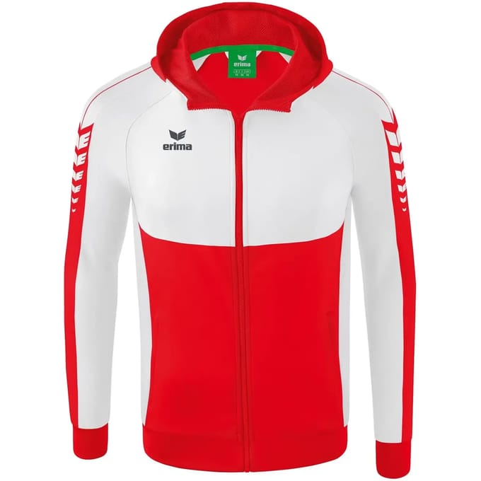Erima Six Wings Trainingsjack Met Capuchon Kinderen - Wit / Rood | Maat: 152