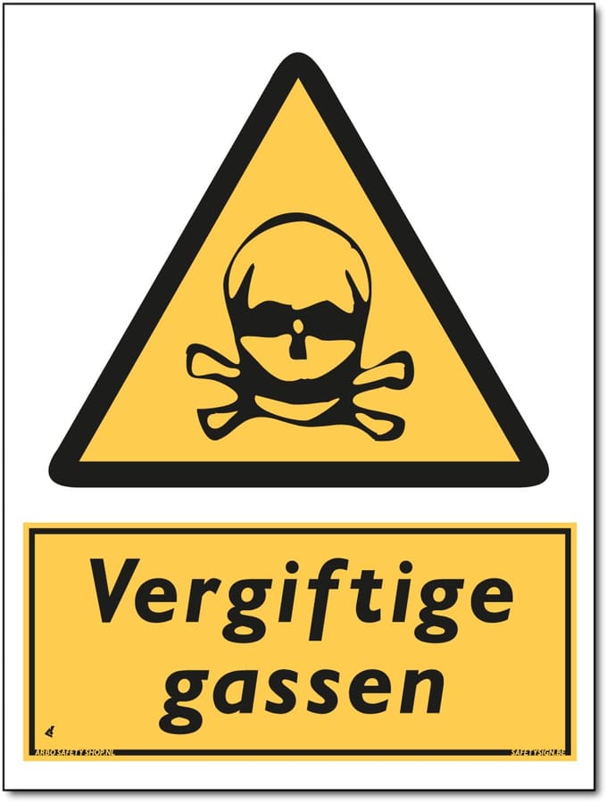 Giftige gassen bord - Pas op - Aluminium - 30 x 40 cm