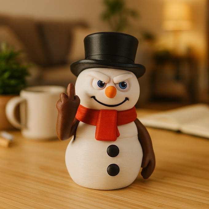 AnimalsAttitude - Middelgroot Onbeschofte sneeuwpop figurine – 3D-geprinte winterdecoratie met middelvinger