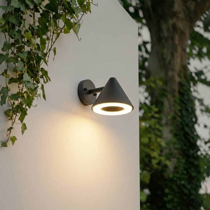 Lindby LED buiten wandlamp Soran, zwart, metaal, IP44