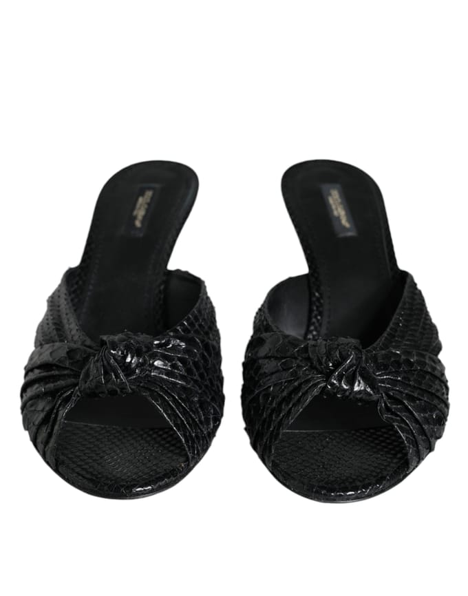 Dolce & Gabbana Zwarte Leren Hakken Slides Sandalen Schoenen