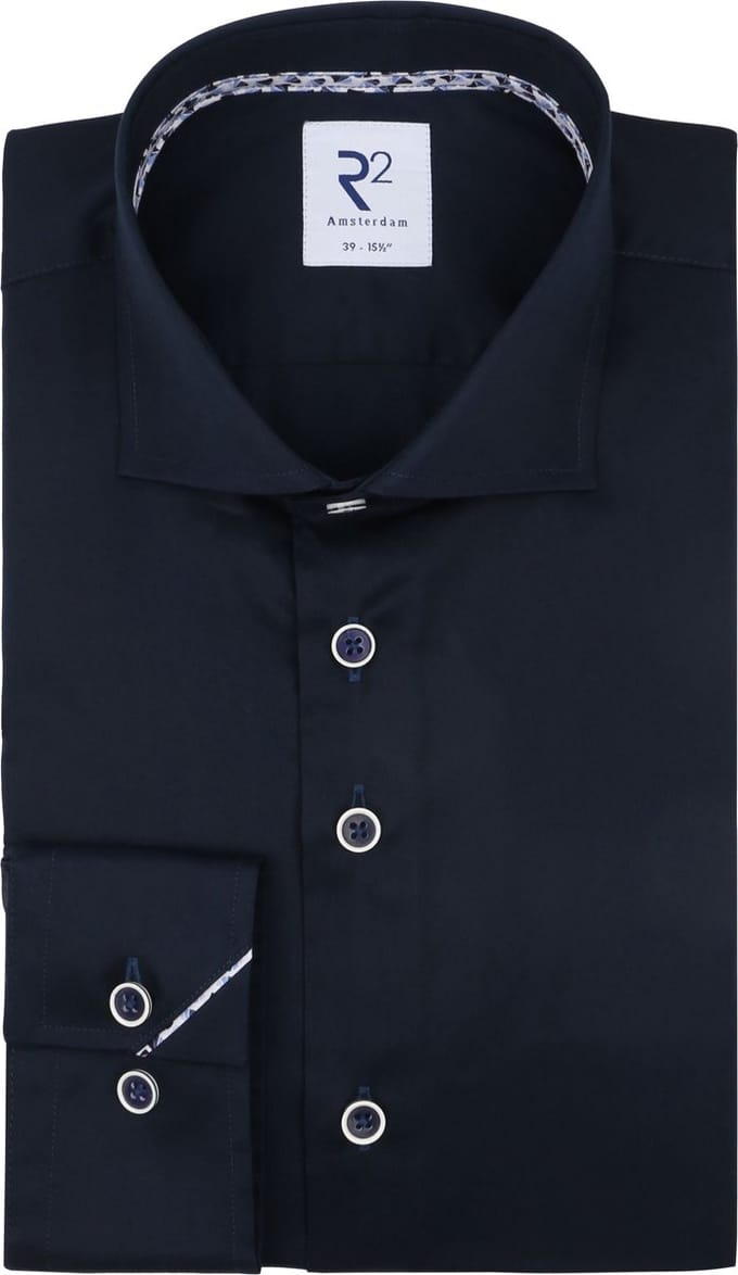 R2 Overhemd Twill Donkerblauw (navy) - Maat 37 - Heren - Overhemden Formeel