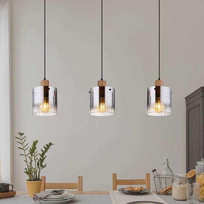 Globo Hanglamp Underwood, lengte 100 cm, bruin/rookgrijs, MDF