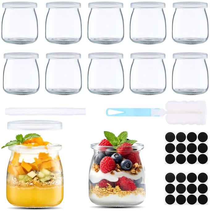 Dailygoods- Yoghurtbekers 200 ml - Herbruikbaar - Glazen Pot - Transparant - Luchtdicht - Multifunctioneel - Opbergpot
