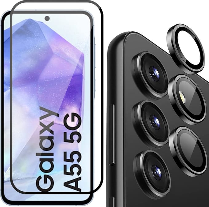 Screenprotector & Camera Protector geschikt voor Samsung Galaxy A55 - Volledig Dekkend Glas