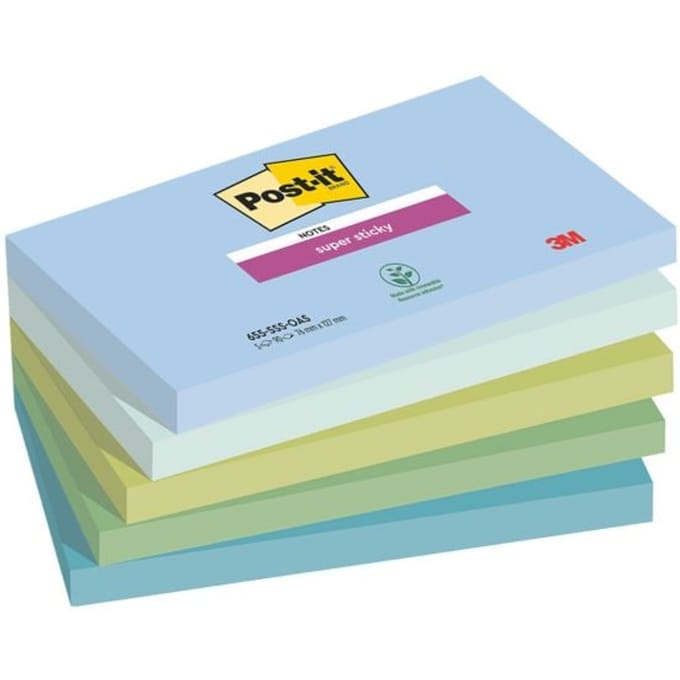Post-it Super Sticky notes Oasis | 90 vel | ft 76 x 127 mm | geassorteerde kleuren | pak van 5 blokken