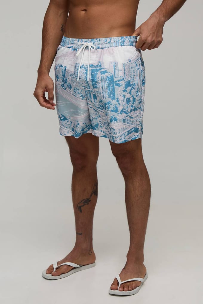 Voetbalstadion Stadslandschap Middellange Zwemshort | Grey | Size Medium
