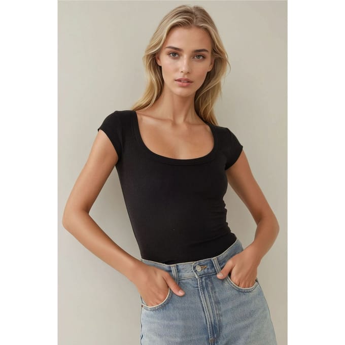 Slim Fit Scoopneck Geribbelde Crop Top