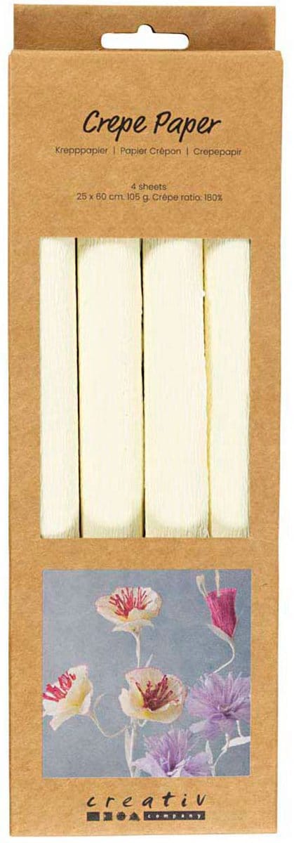 Creativ Company crêpepapier wit knutselpapier 4 stuks bloemen decoratie.