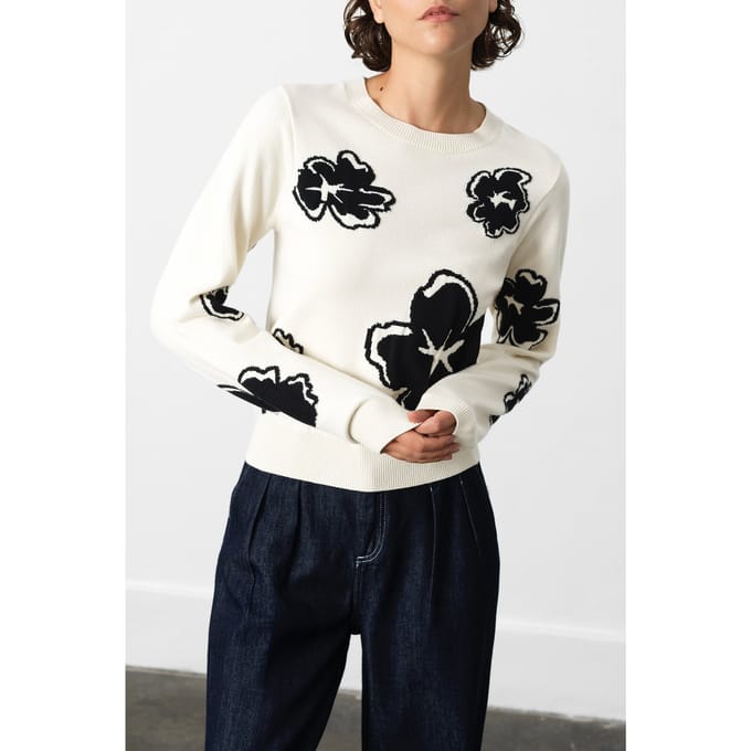 French Connection Paislee Floral Jacquard Jumper White Multi Größe: L | Pullover Outlet | Damen | Weiß