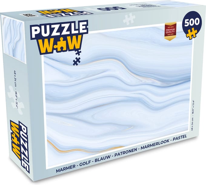 Puzzel Marmer - Golf - Blauw - Patronen - Marmerlook - Pastel - Legpuzzel - Puzzel 500 stukjes