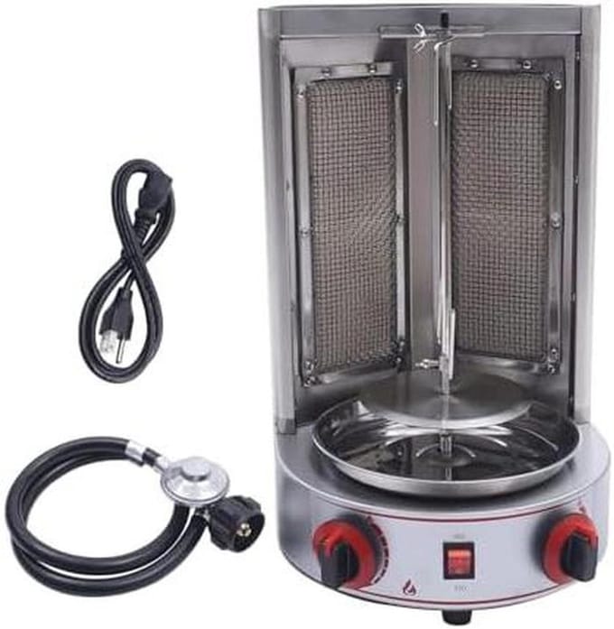 Verticale Grill - Kebab Machine - Thuis Grillen - Dubbele Brander - 30x30x48cm - Zilver