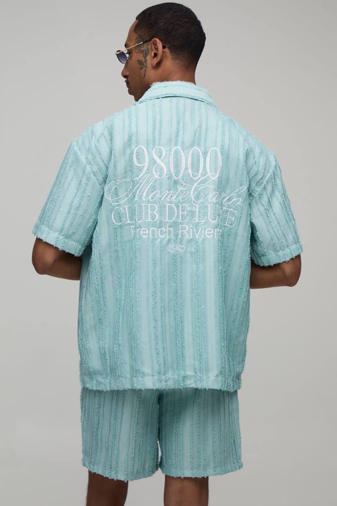 Geborduurd Geplisseerd Monte Carlo Regular Overhemd & Relaxed Short Set | Blue | Size Medium