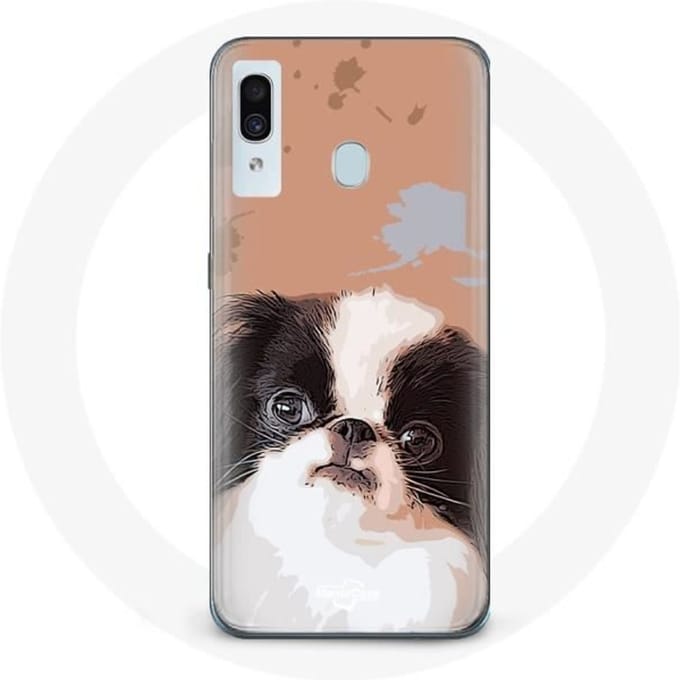 Coque pour Samsung Galaxy A20 Épagneul japonais Noir et Blanc Race de chiens