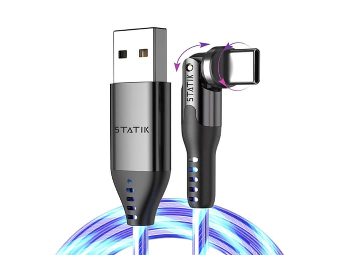 Statik Globright 360 universele kabel 2 m - USB-C/USB-A to USB-C - 12W - 480 Mbps Data Transfer - Licht gevende kabel - Blauw