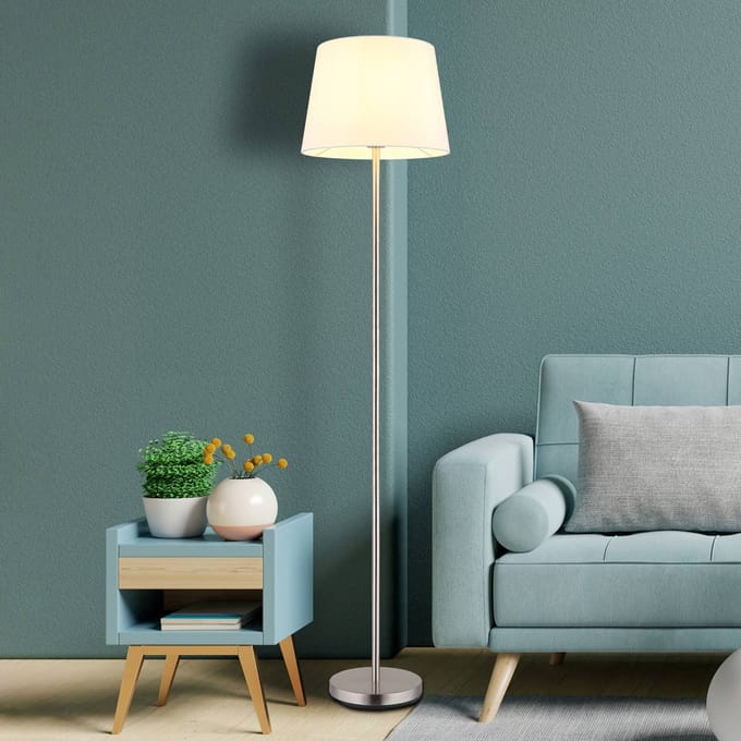 Globo Vloerlamp Joris, nikkel/wit, textiel, 151 cm hoog, E27