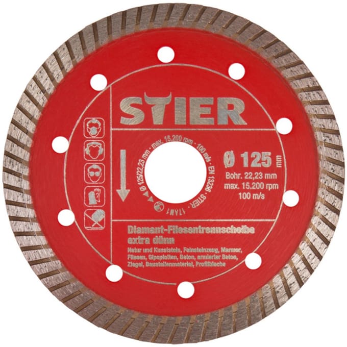 STIER diamant-tegelzaagschijf extra dun ø 125 mm boring 22,23 mm speciaal voor gres tegels
