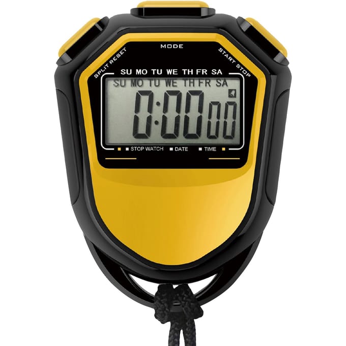 Waterdichte stopwatch Digitale handheld LCD Timer Chronograaf Sportteller met riem om te zwemmen geel