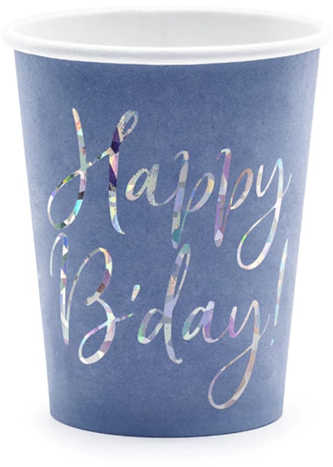 Mok met de tekst Happy B'day!, marineblauw, 220 ml (1 PU / 6 stuks)