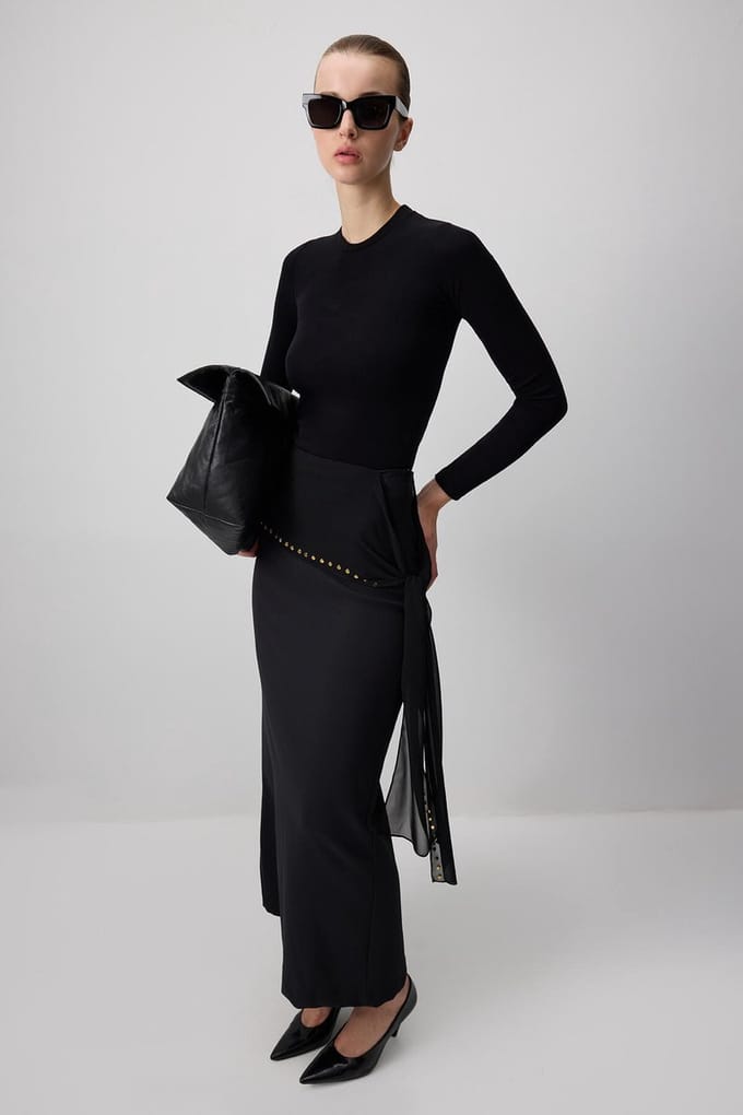 Touché Privé - Crêpe rok met studs - Zwart - Dames
