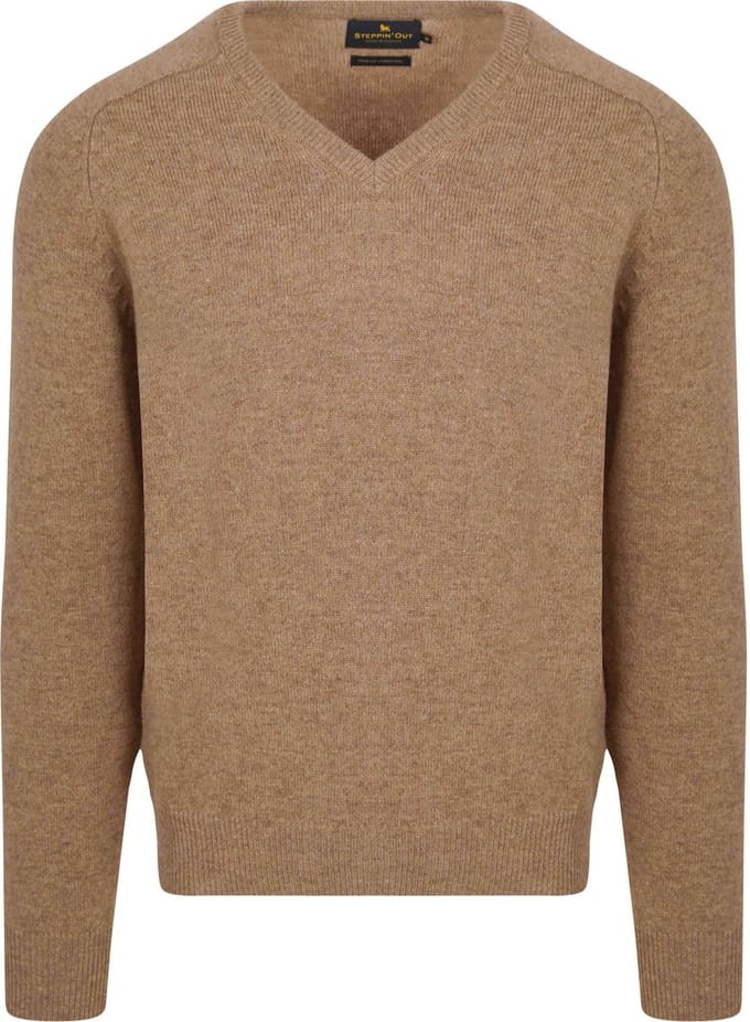 Steppin' Out Trui V-hals Lamswol Camel - Maat XXL - Heren
