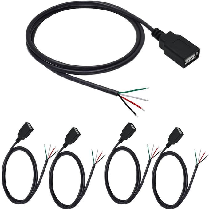 Dailygoods - USB 2.0 Pigtail Kabel 5-pack - 1 Meter Solderable 4 Pin Connector voor USB Apparaten