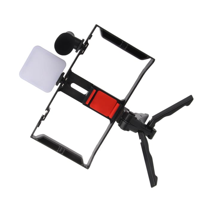 Smartphone Video Microfoon Kit Vlogging Kit met Camera Cage Invullicht Statief Afstandsbediening voor black