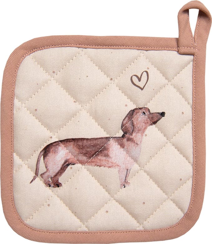 Clayre & Eef Pannenlap 20x20 cm Beige Katoen Teckel