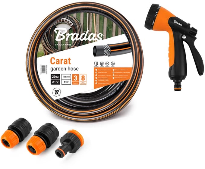 Bradas Carat Tuinslang 13 mm (1/2) + Koppelingen en Spuitmond – Compleet Set 50 m