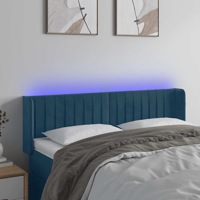 vidaXL - Hoofdbord - LED - 147x16x78/88 - cm - fluweel - donkerblauw