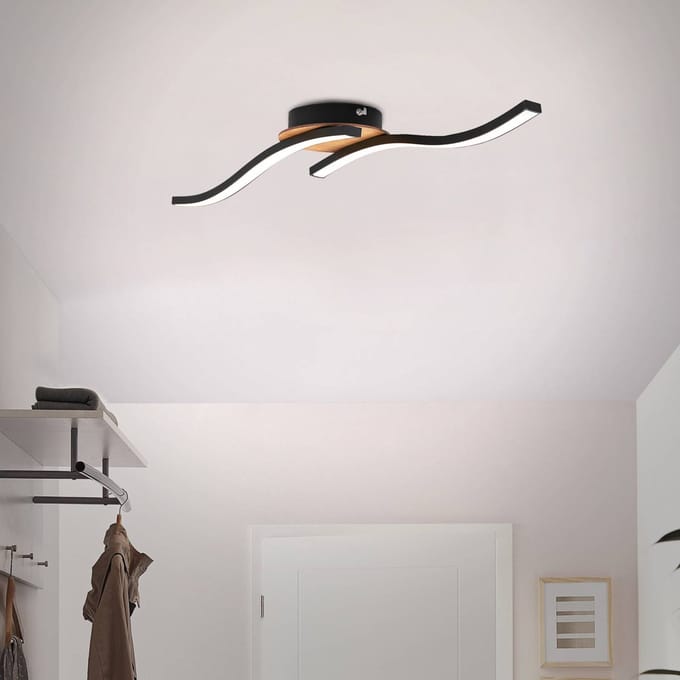 BRILONER - LED Plafondlamp- hout en zwart - warm wit licht - 3.000 K - 960Lm - 2W