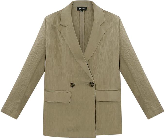 Gepolijste Vrouwen Blazer met Dubbele Knoopjas - Beige - Maat L