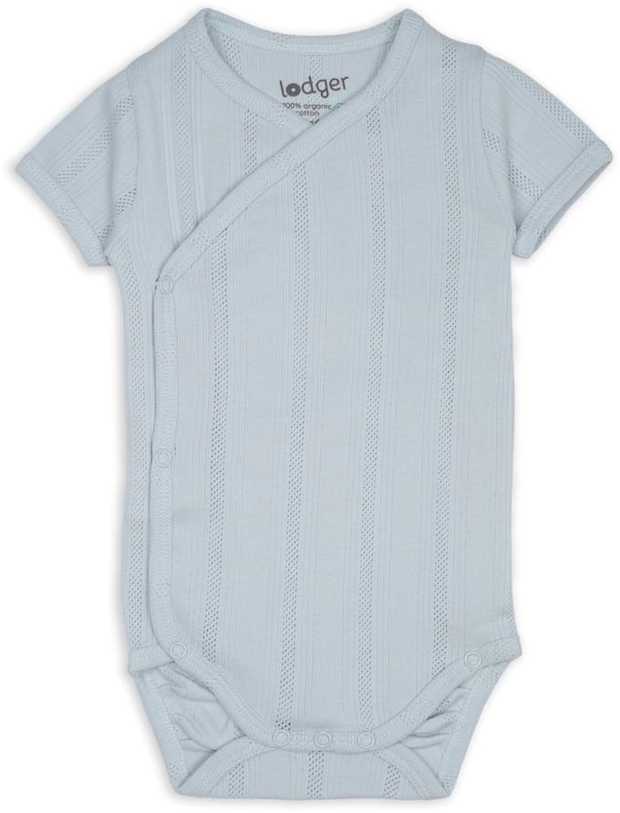 Lodger Romper met korte mouwen - Pointelle - Blauw - Maat 62 - bio katoen - Overslag romper