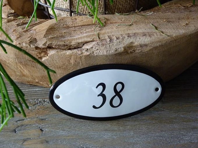 Emaille huisnummer 10x5 wit nr. 38