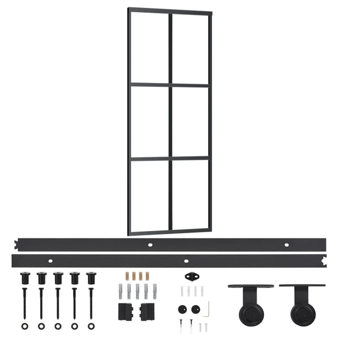 vidaXL - Schuifdeur - met - beslag - 76x205 - cm - aluminium - en - ESG-glas