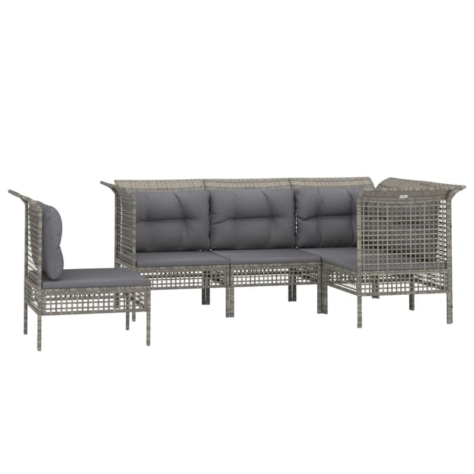 vidaXL - 5-delige - Loungeset - met - kussens - poly - rattan - grijs