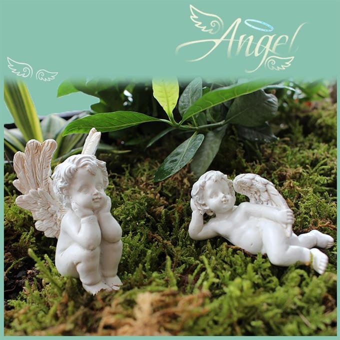 Engel Prikkers Figuur Miniatuur Hars Sculptuur Tuinbeeld voor Potplanten Mini Landschap white