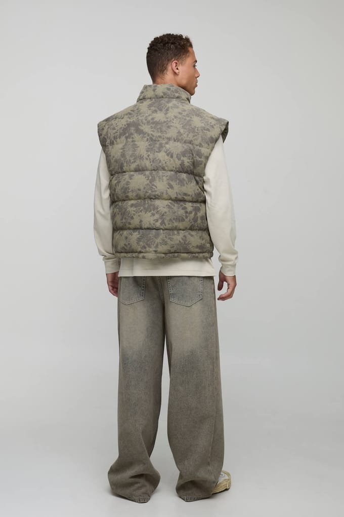Lange gewassen cord oversized pufferjas met trechterkraag | Khaki | Size Medium
