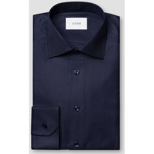 Eton Overhemd Rich Texture Houndstooth King Twill Dark Navy / male