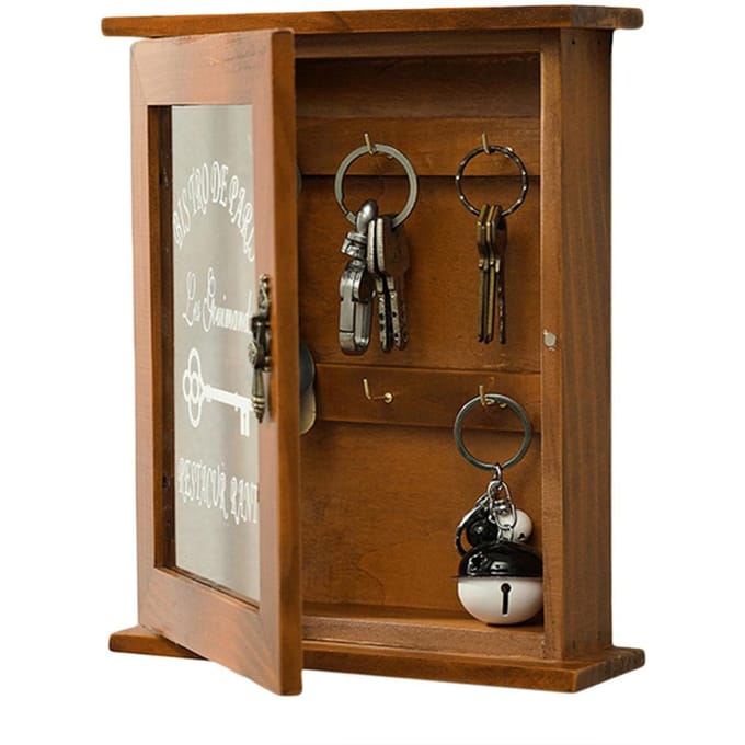 Sleutelorganizer Houten Sleutelkast Wandbox Mooie Duurzame Retro Acryl Deur Sleutelopbergdoos zwart