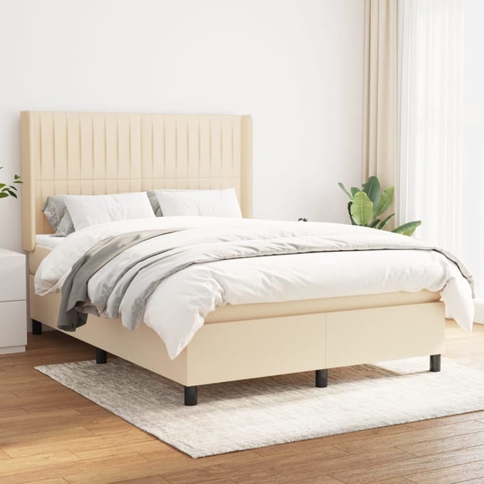 vidaXL - Boxspring - met - matras - stof - crèmekleurig - 140x200 - cm