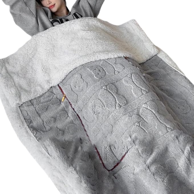 Deken Cape - Draagbare Deken Sjaal - Warm Blijven - Dubbellaags Flanel - 100x150 cm - Grijs