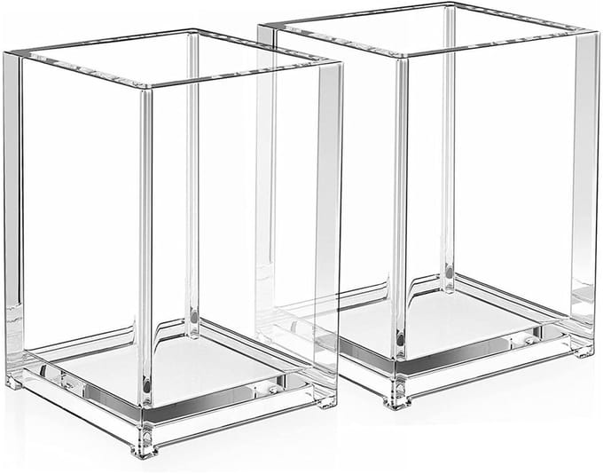 Dailygoods- Opbergdozen Set van 2 - Acryl Organizer - Pennenhouder/Bureau - Make-up Kwastopslag - Transparant - Duurzaam/Onbreekbaar