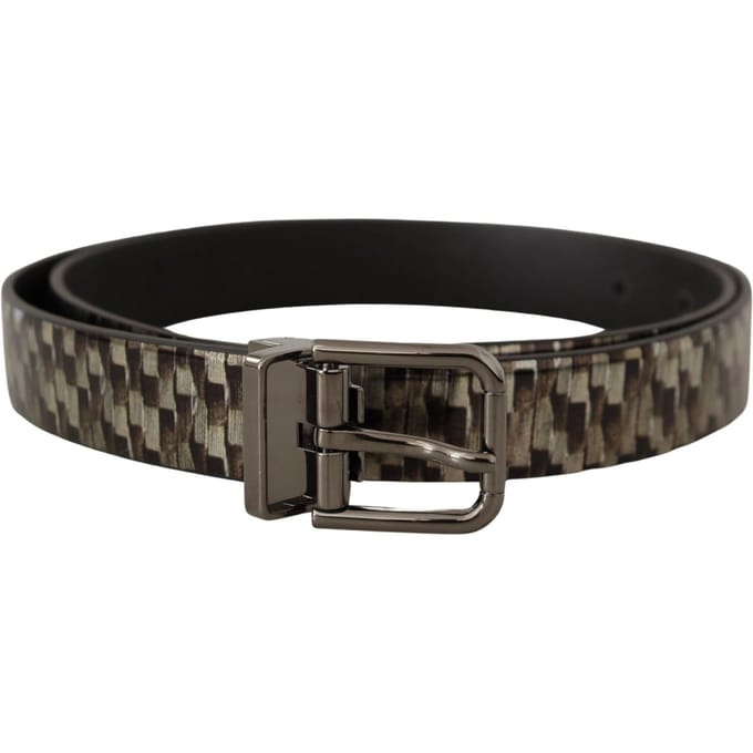 Dolce & Gabbana Bruin Visgraat Leren Grijze Riem